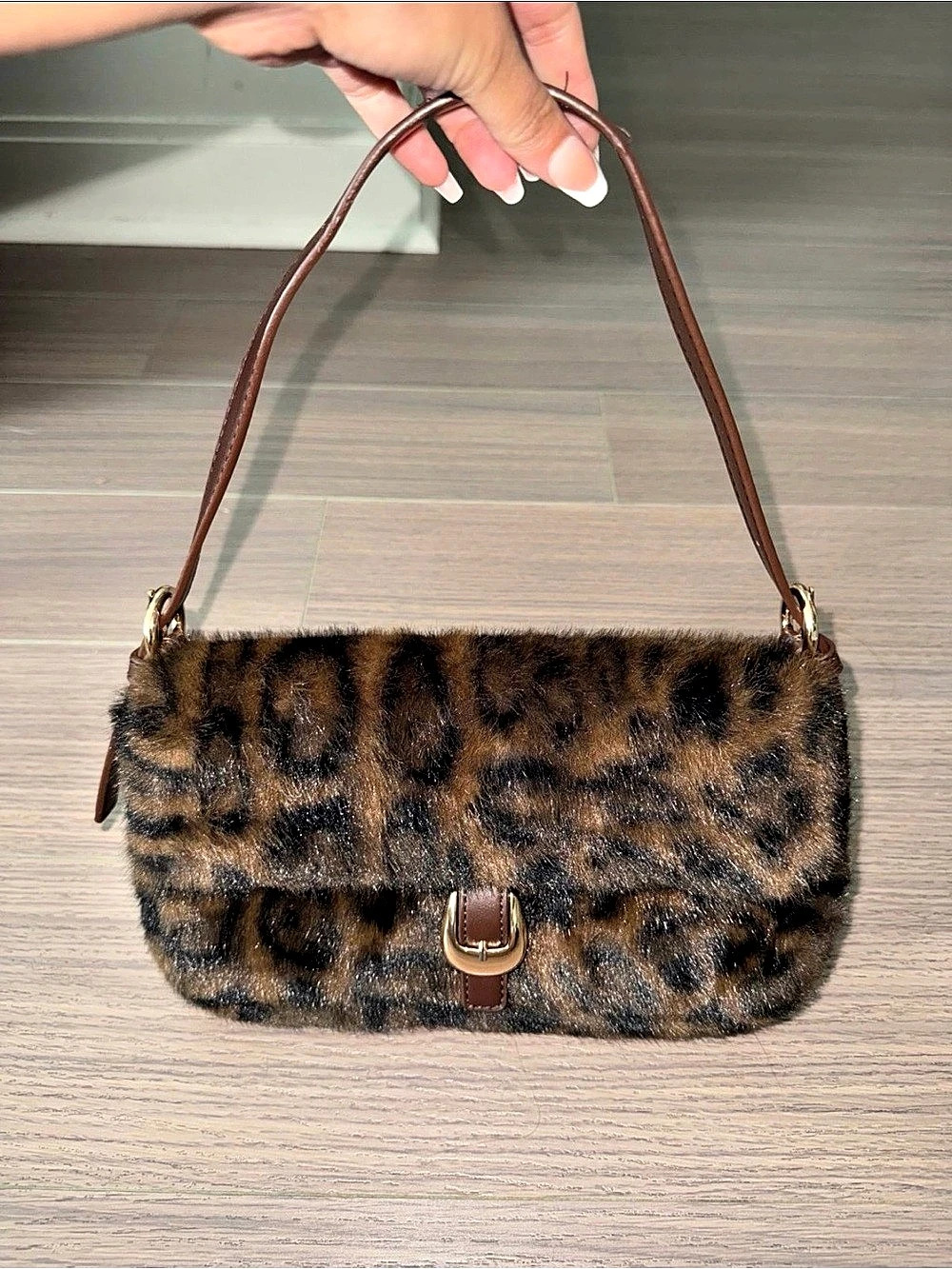 Leopard Print Faux-Fur Shoulder Bag Like New
